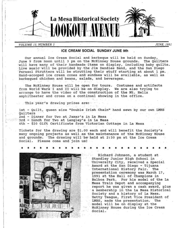 Lookout Avenue Newsletter 1991 cover